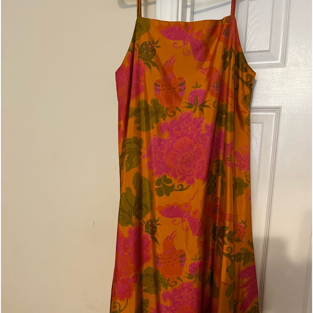 Neiman Marcus full length Thai silk handkerchief spaghetti strapped dress